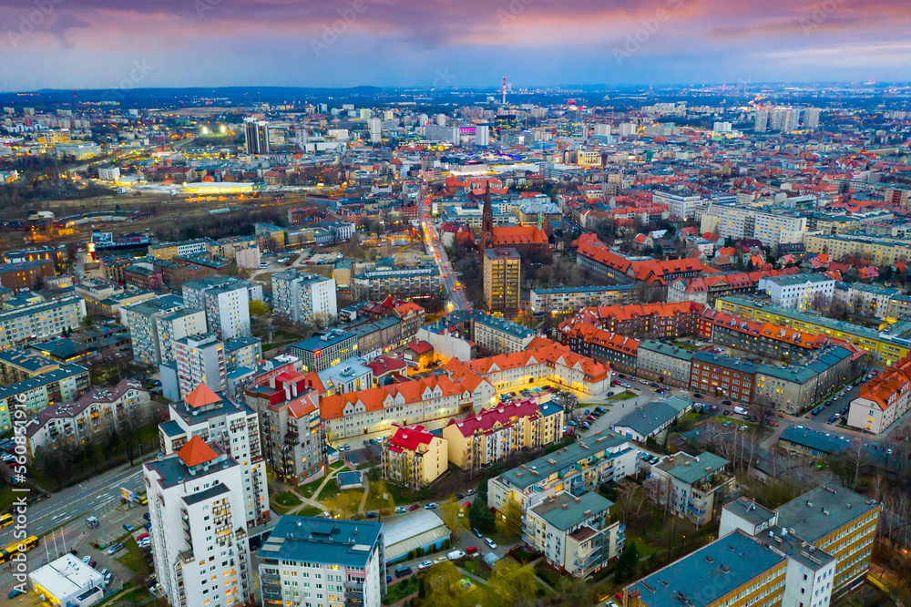 Obraz na płótnie Panoramic view from the drone on the city Katowice. Poland. High quality photo w salonie