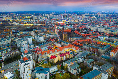 Panoramic view from the drone on the city Katowice. Poland. High quality photo