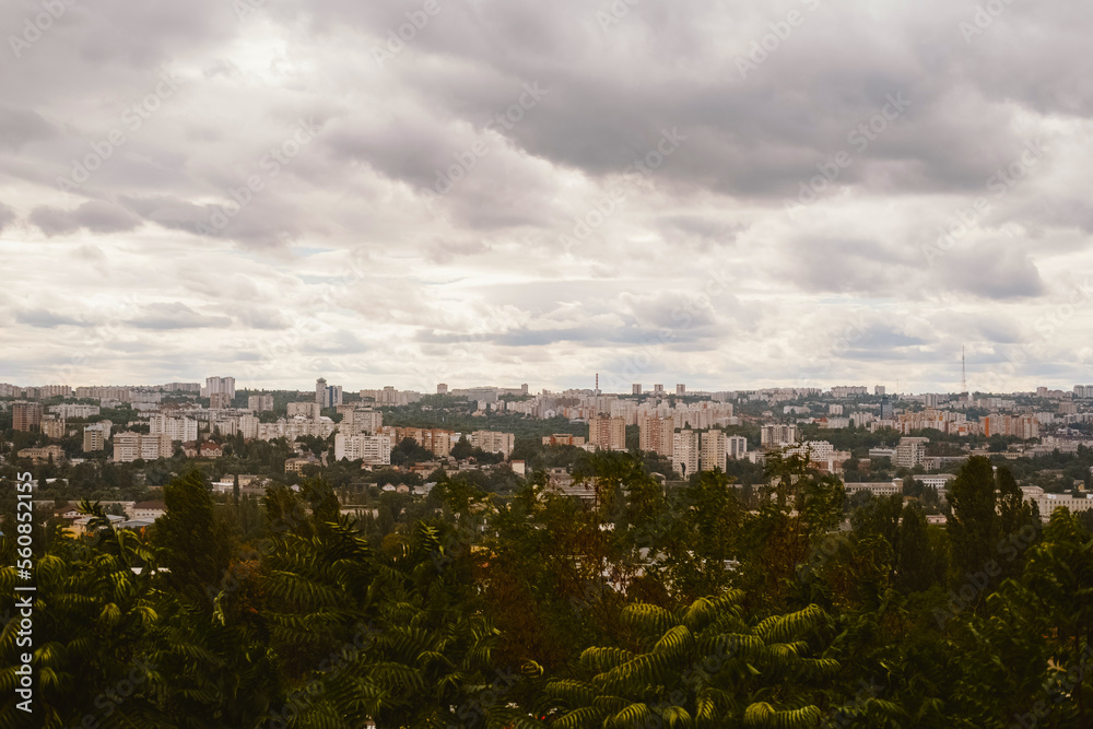 Nice cityscape of an european green city on a cloudy and windy summer day.