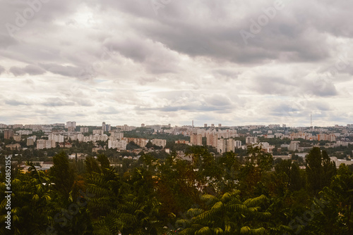 Nice cityscape of an european green city on a cloudy and windy summer day.