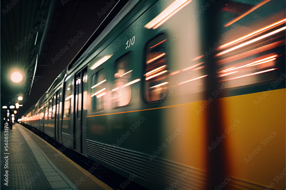 Blurred Motion Of Train At Subway Station
