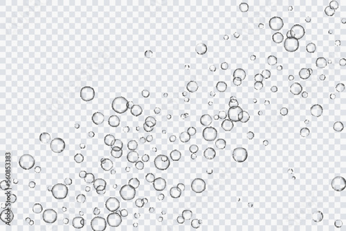 Air bubbles, oxygen, champagne crystal clear, isolated on a transparent background of modern design. Vector illustration of EPS 10.