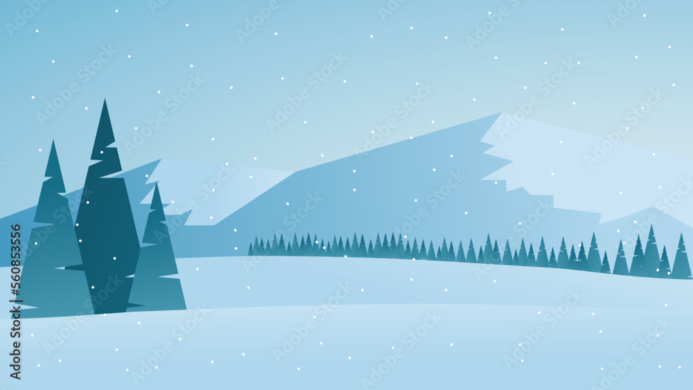 Fototapeta premium Winter snowy landscape with mountains and trees. Nature background. 