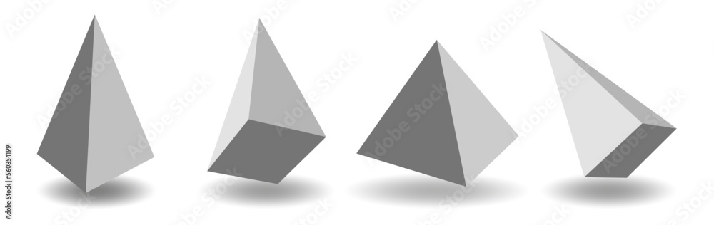 Set of white 3d pyramides with shadows on white background. Set of white 3d pyramides with shadows on white background.