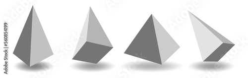Set of white 3d pyramides with shadows on white background. photo