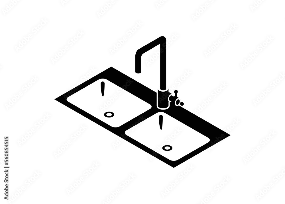 Kitchen sink in isometric view. Simple illustration in black and white. Kitchen sink in isometric view. Simple illustration in black and white.