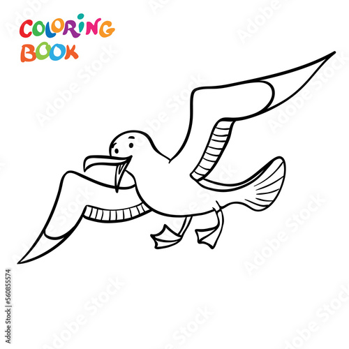 Seagull cartoon bird isolated on white background. Vector illustration.