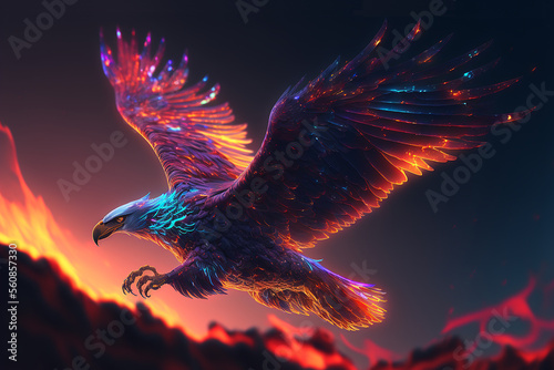 The Awakener Eagle 2 - Fantasy Art of a Neon Eagle