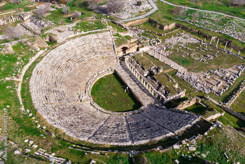 Top view of the ancient amphitheater in the city Aphrodisias. Turkey