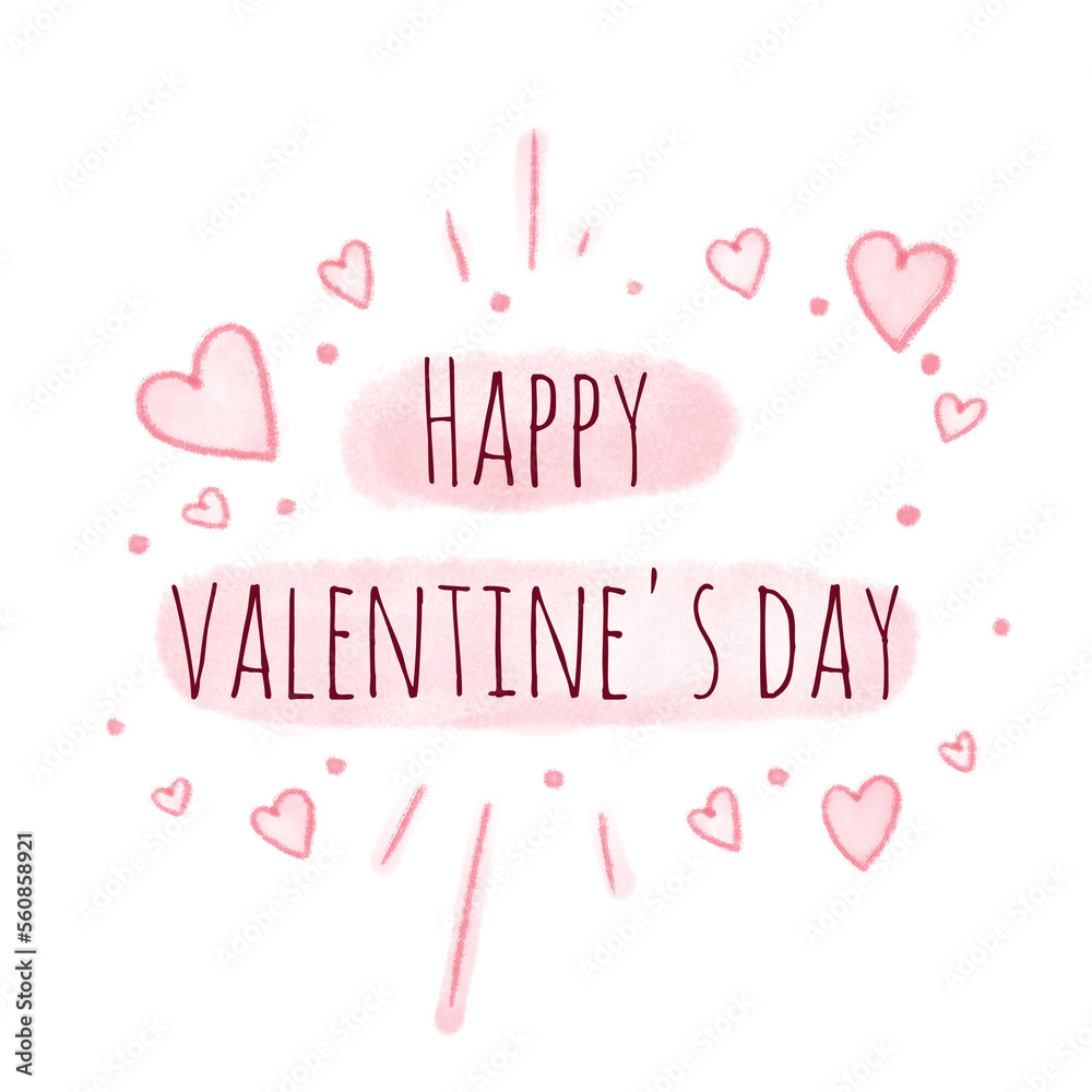 Happy Valentine's Day quote saying text as romantic design for card, postcard, postal with white background and hand drawn cute sweet little pink elegant gentle illustrations and elements