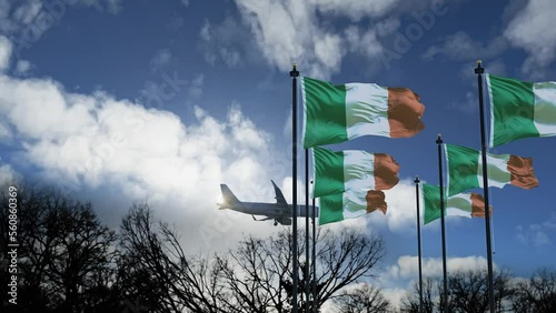 Generic airplane landing in Ireland. A passenger plane lowering its landing gears as it approaches a Irish airport.
