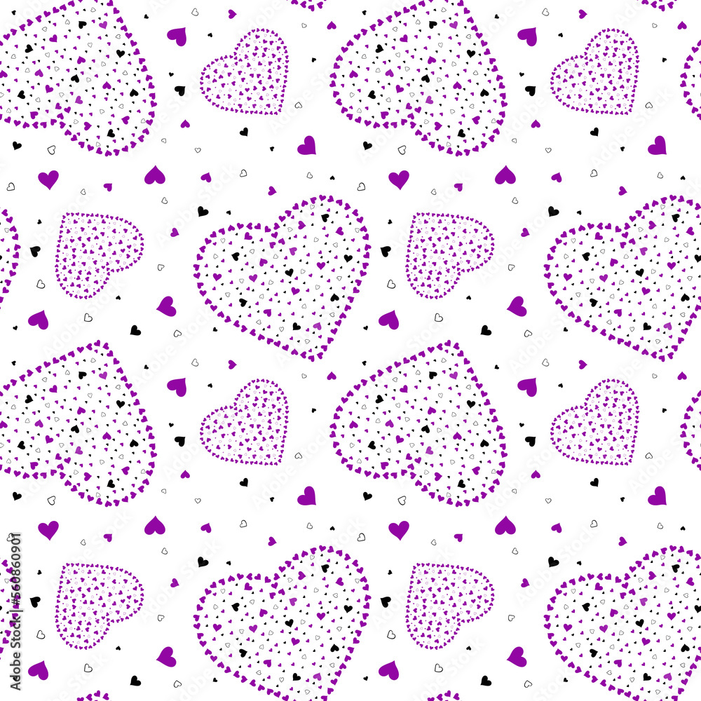 eamless pattern with white, purple and pink hearts on a white background eamless pattern with white, purple and pink hearts on a white background