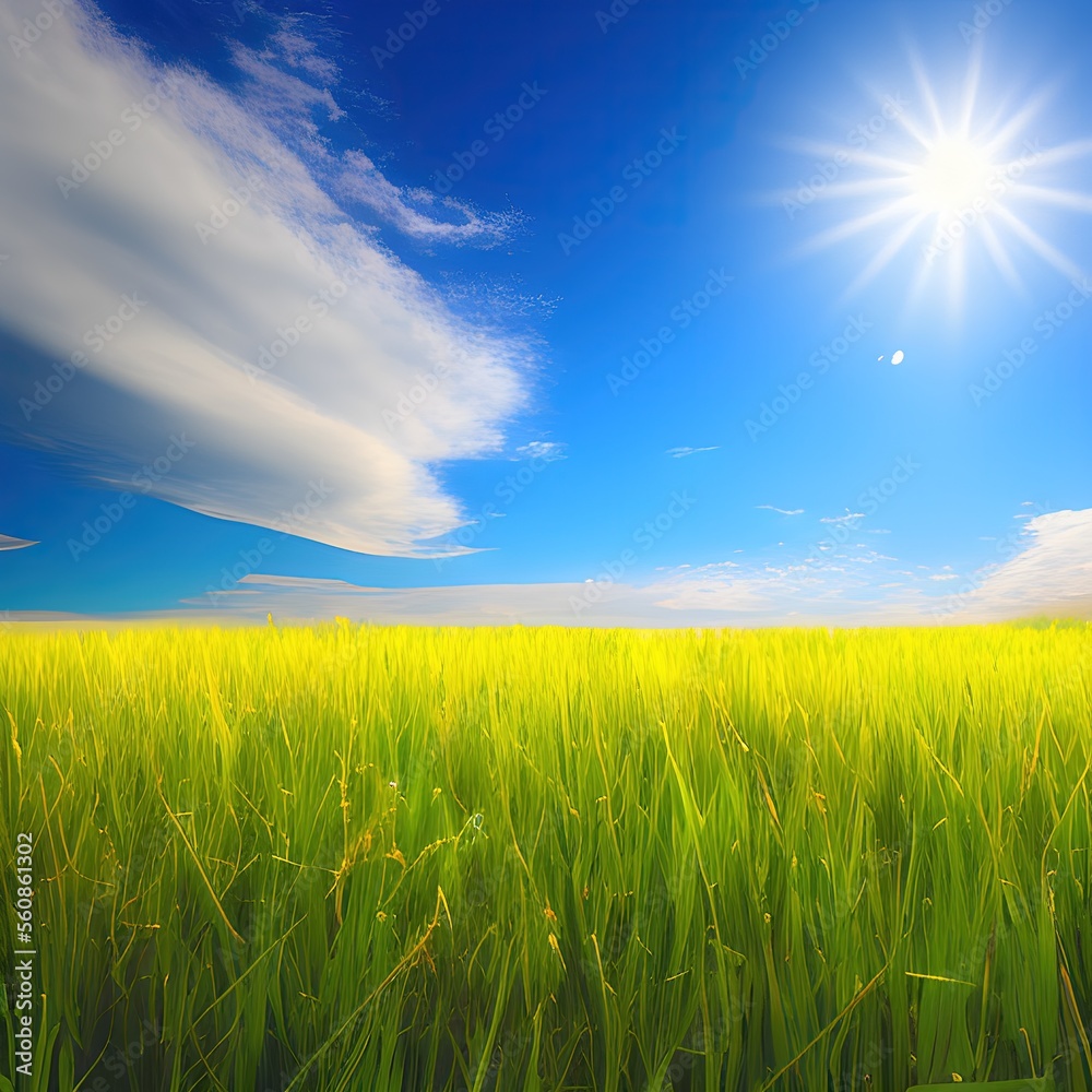 Grass and sky on sunny day - generative ai Grass and sky on sunny day - generative ai