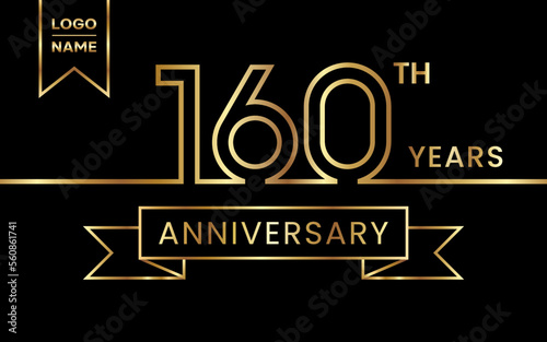 160th Anniversary template design with gold color for celebration event, invitation, banner, poster, flyer, greeting card. Line Art Design, Logo Vector Template