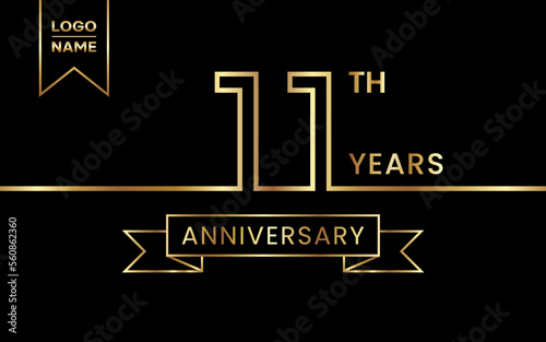 11th Anniversary template design with gold color for celebration event, invitation, banner, poster, flyer, greeting card. Line Art Design, Logo Vector Template