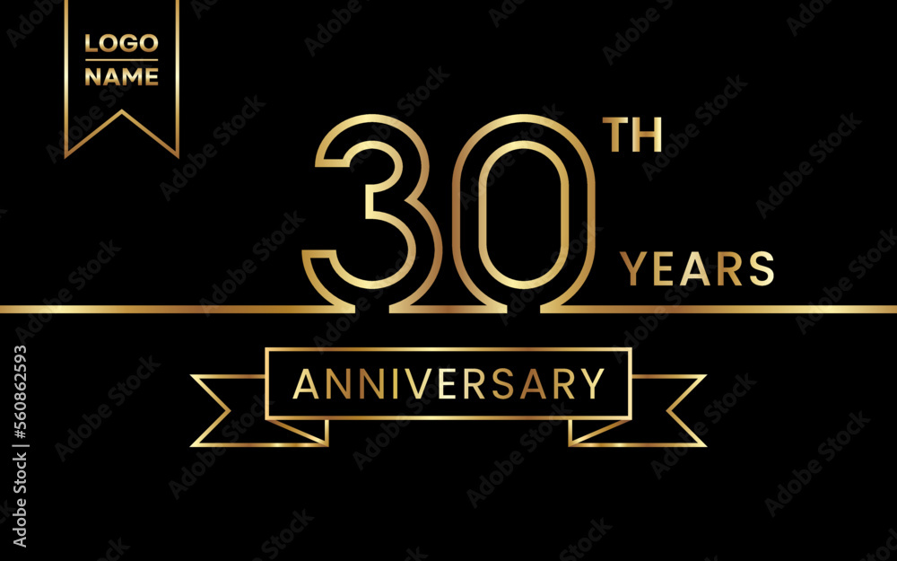 30th Anniversary template design with gold color for celebration event, invitation, banner, poster, flyer, greeting card. Line Art Design, Logo Vector Template