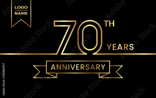 70th Anniversary template design with gold color for celebration event, invitation, banner, poster, flyer, greeting card. Line Art Design, Logo Vector Template