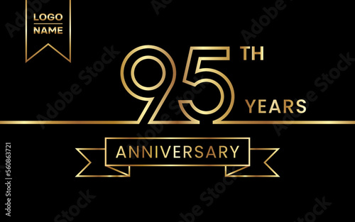 95th Anniversary template design with gold color for celebration event, invitation, banner, poster, flyer, greeting card. Line Art Design, Logo Vector Template