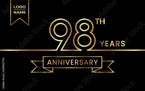 98th Anniversary template design with gold color for celebration event, invitation, banner, poster, flyer, greeting card. Line Art Design, Logo Vector Template