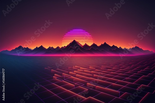 Cyberspace illustrated for the music scene aka synthwave sunset