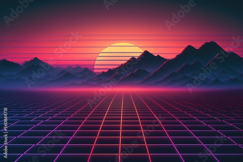 Cyberspace illustrated for the music scene aka synthwave sunset