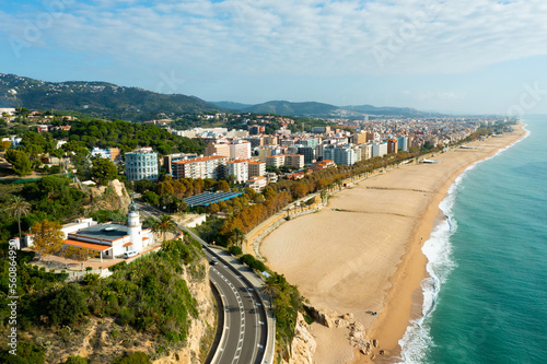 Aerial panoramic view from drone of Calella city in el Maresme, Catalonia, Spain photo