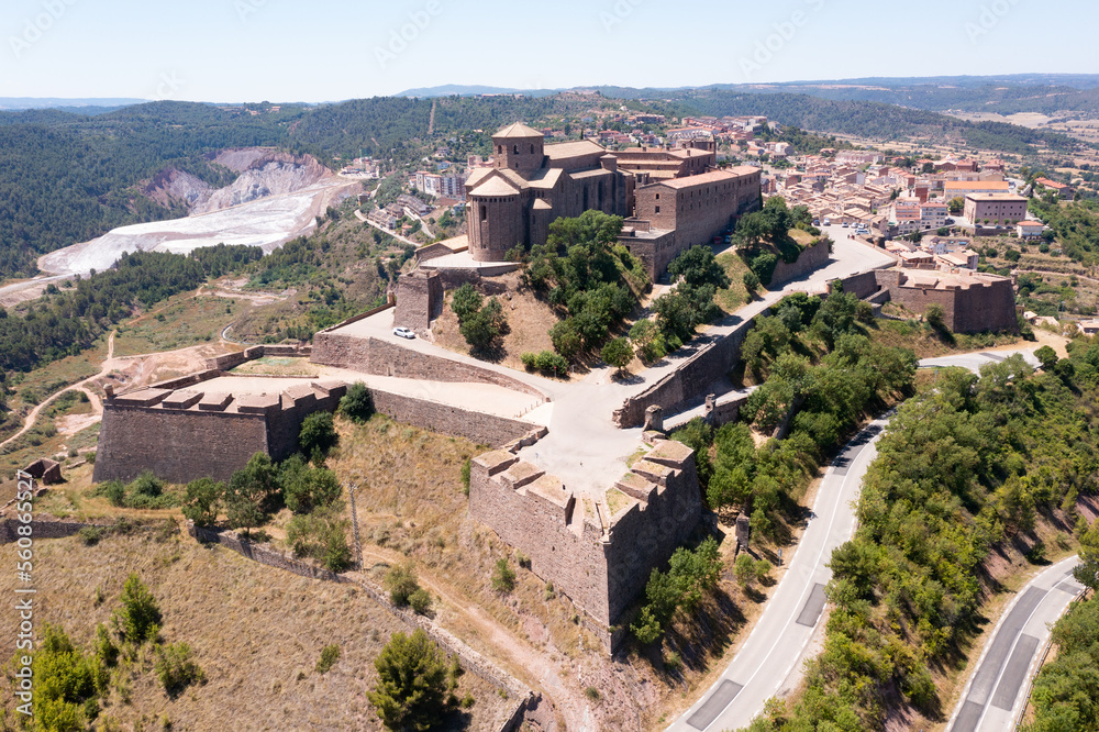 Panoramic view from the drone on the Cardona castle. Catalonia, Spain