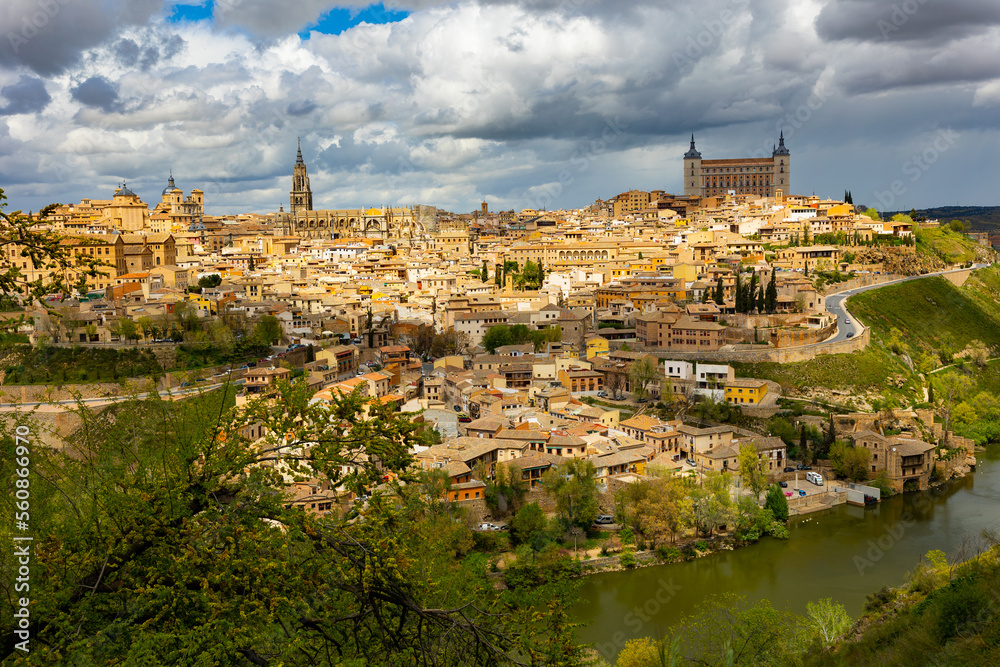 Photo of Toledo with view of Alcazar and Cathedral of Saint Mary, Castilla-La Mancha, Spain.