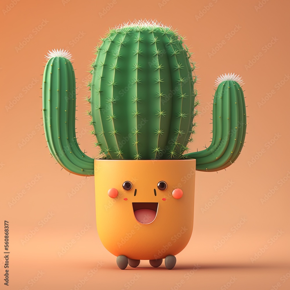Cute Cartoon Cactus Plant - obrazy, fototapety, plakaty 