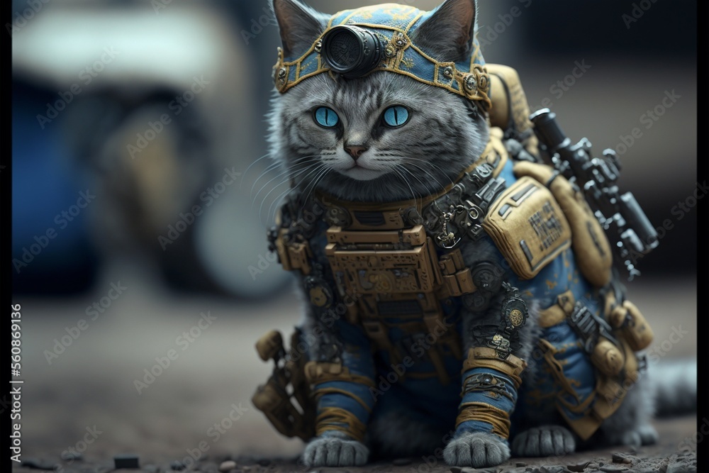 Cat as a soldier of the Ukrainian army created with generative AI