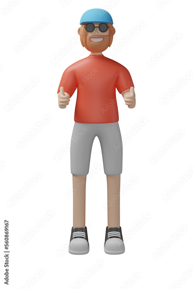 3d render of man with thumb up gesture