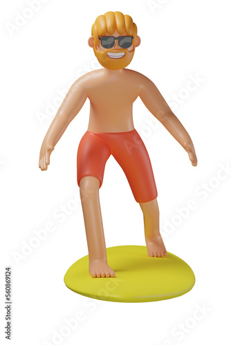 3d render illustration of man surfing