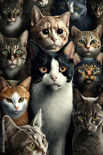  A group of cats illustration made with Generative AI