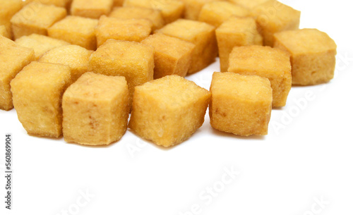 fried tofu on a white background 
