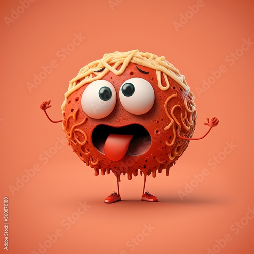 Cute Cartoon Meatball with ...