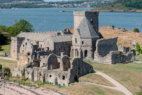 View from above Inchcolm Abbey showing the cloister, chapter house, tower and remains of the chapel and abbot's lodging