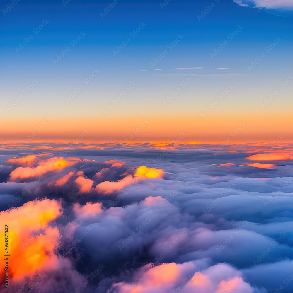 Sunset above clouds - generative ai