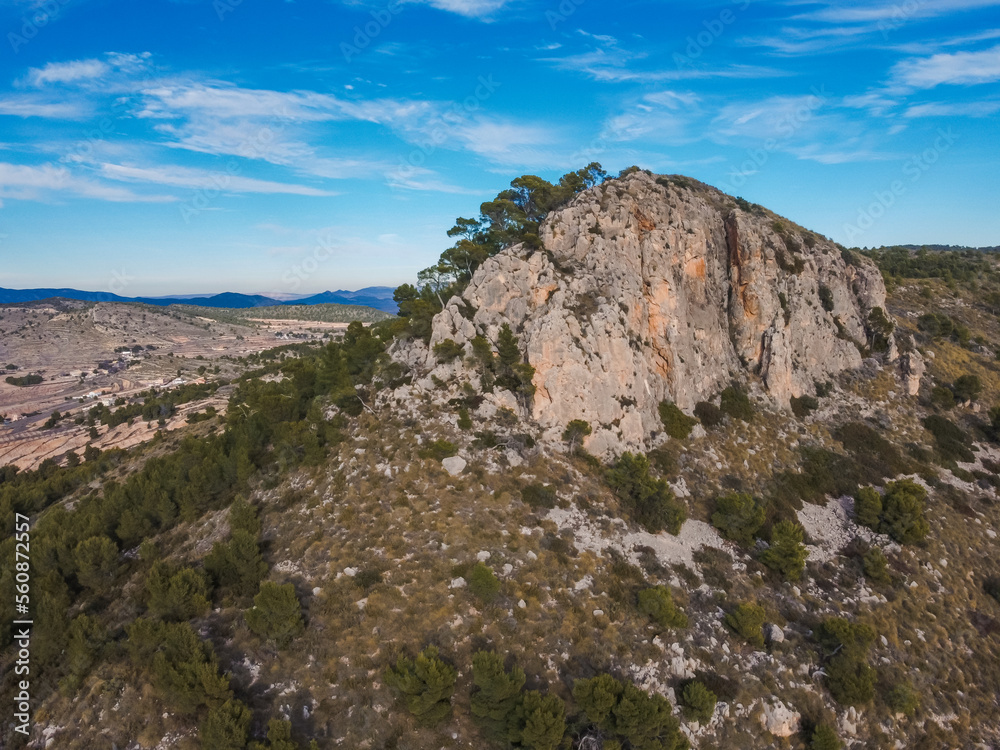 Mountain nexts to Pinoso aerial view by drone Alicante, Spain