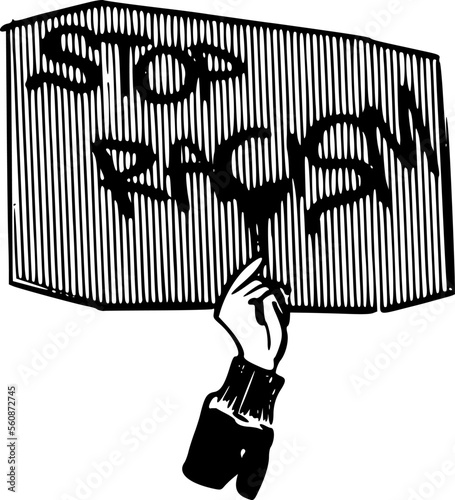 vector illustration of the hand holding an anti-racism poster