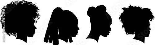 Silhouettes of African American women part 2, profile with hair style contour on white background. Vector illustration