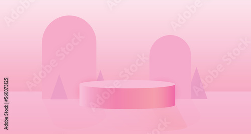 Valentine's day concept background. vector illustration podium decorated with geometry. sweet and pink with Round pedestal. Cute love sale banner or greeting card