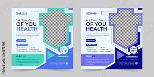 Medical healthcare square social media post, promotion web banner ads sales and discount banner vector template Design.