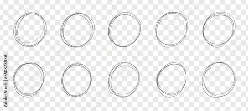 Set of hand drawn circles sketch frame, felt-tip pen ovals. Doodle circular frame elements isolated vector illustration