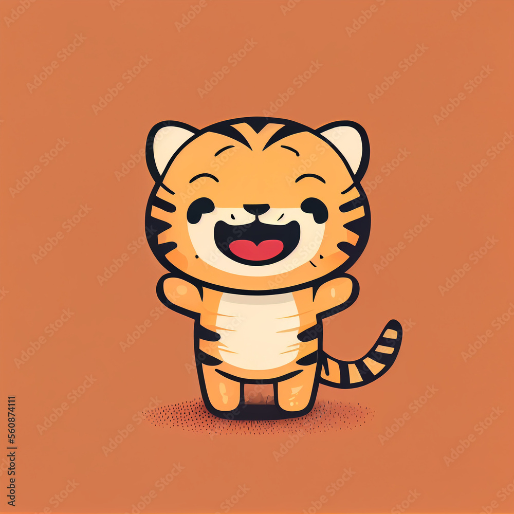 Cute happy chibi tiger, generative ai Stock Illustration | Adobe Stock