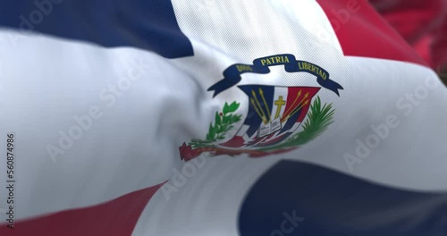Close-up of the Dominican Republic national flag waving