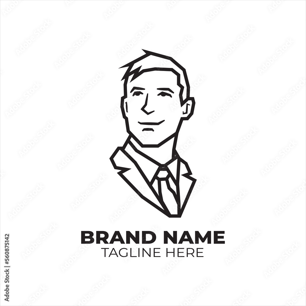 Black man logo. Awesome man logo. A man with suit and tie logotype. Vector and illustration. Isolated on White Background.