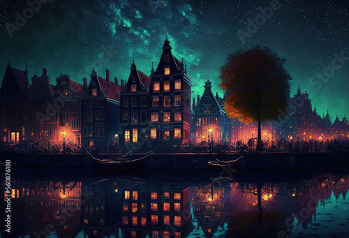 amsterdam in psychodelic colors created with Generative AI technology