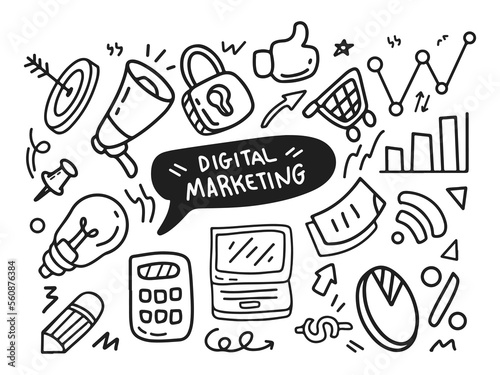 Digital Marketing Doodle Illustration Set