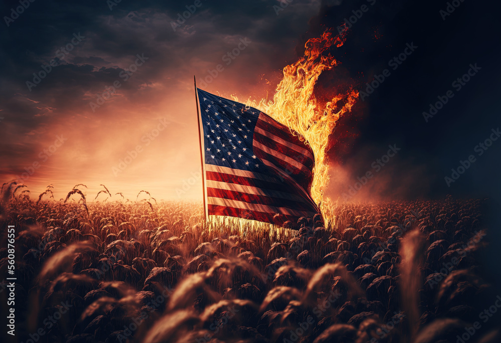 American Flag Burning In A Cornfield Created With Generative AI American Flag Burning In A Cornfield Created With Generative AI