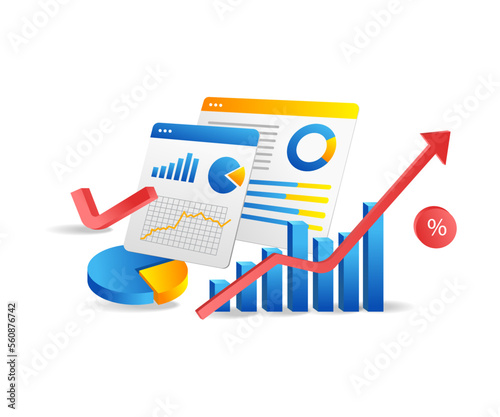 Concept flat isometric 3d illustration business analysis investment digital marketing technology